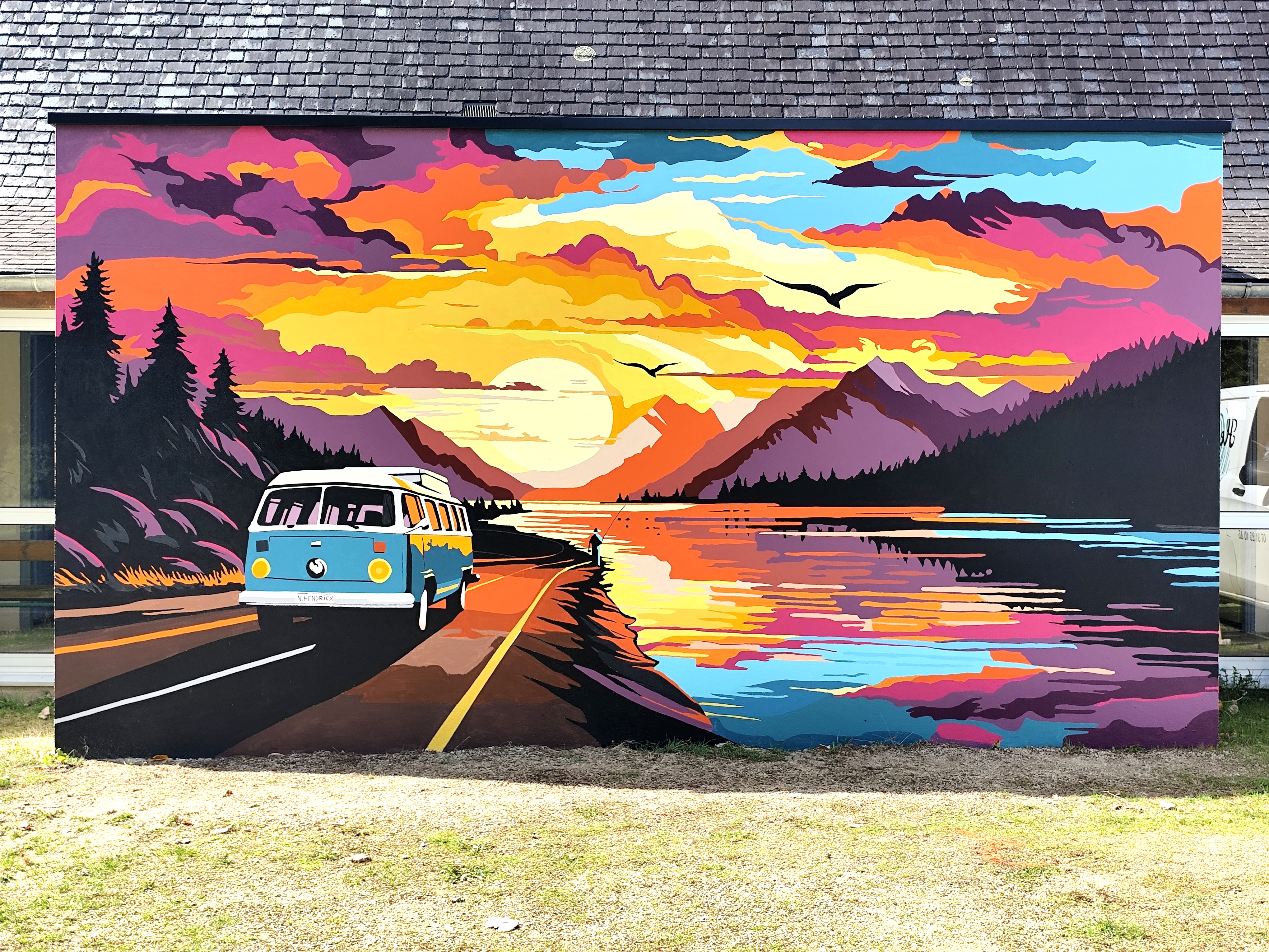 A vibrant, highly detailed artistic mural painted directly onto a large wall